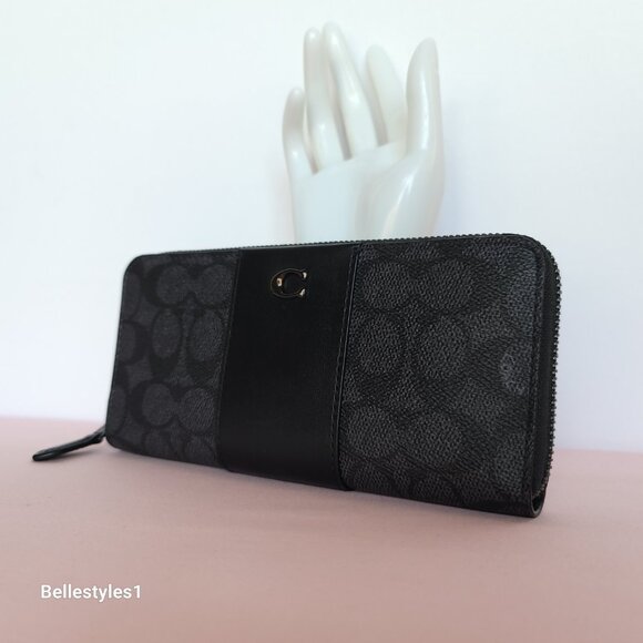 COACH Boxed Slim Accordion Signature Canvas & Leather Wallet w Back-slip pocket⭐ - Picture 4 of 16